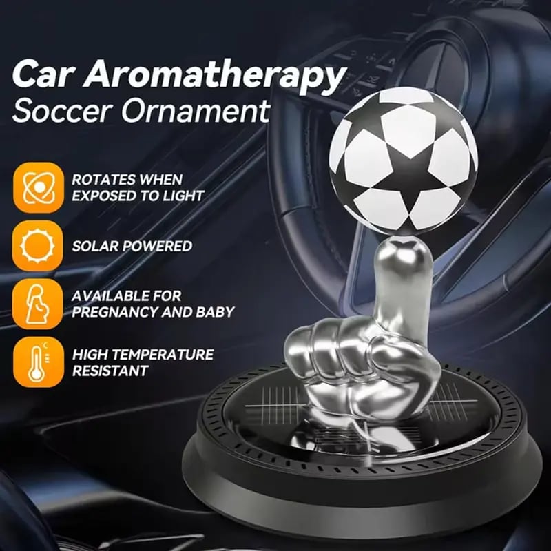 Solar panel powers the rotating soccer ornament