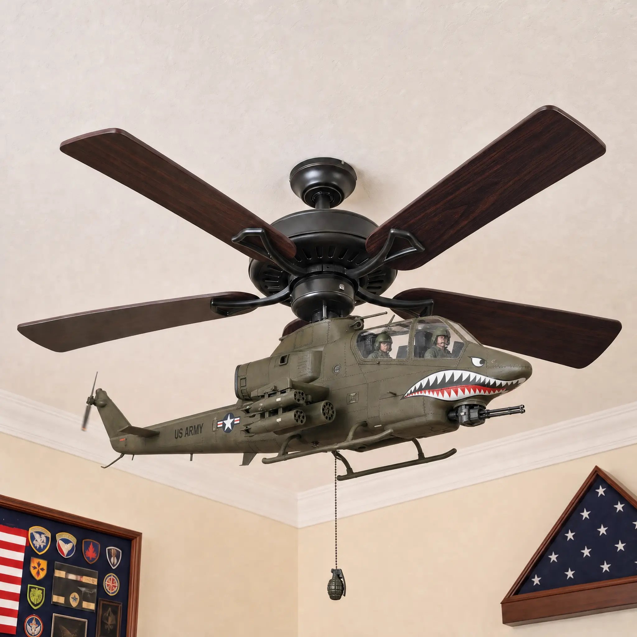 Military helicopter ceiling fan decor