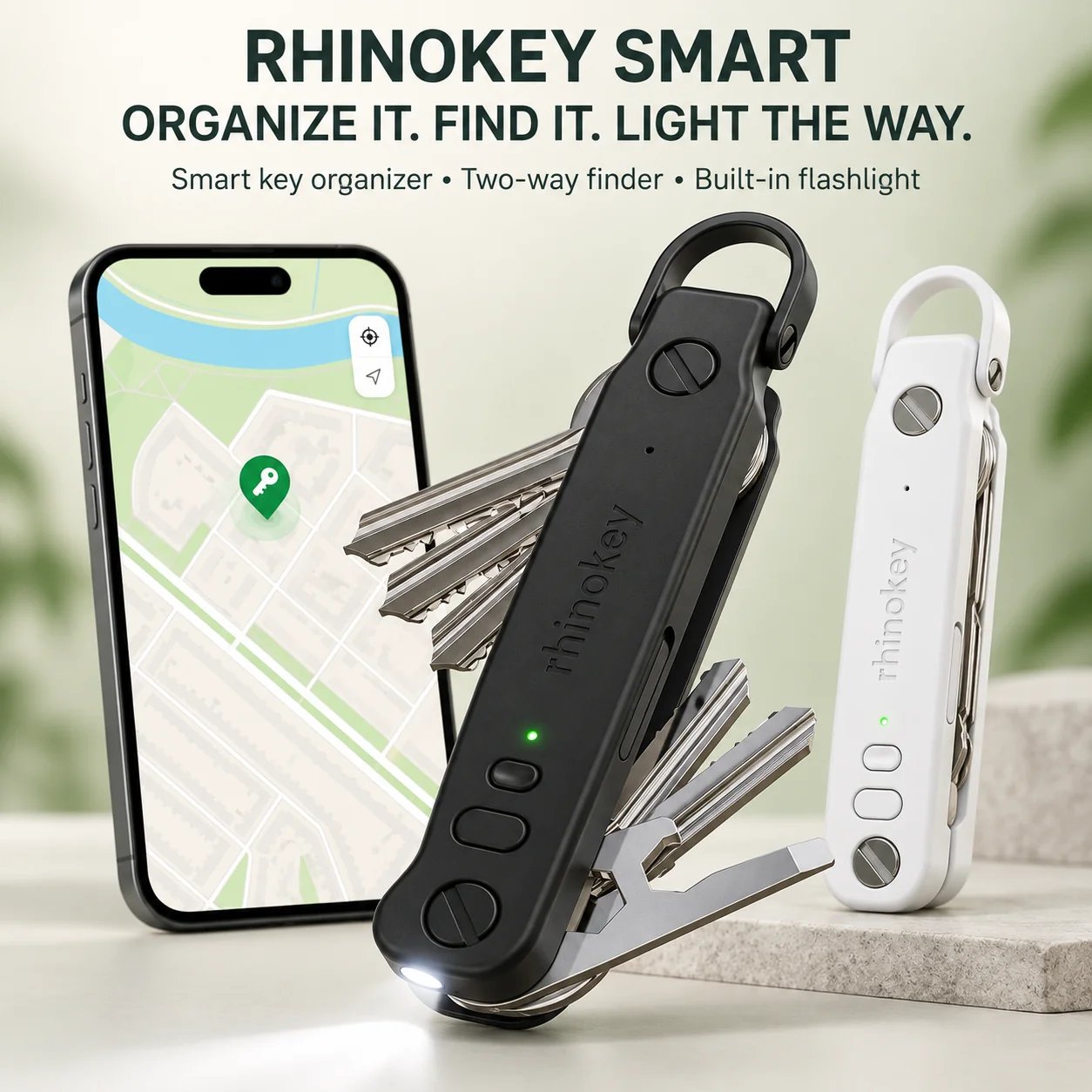 Smart trackable key organizer in black and white