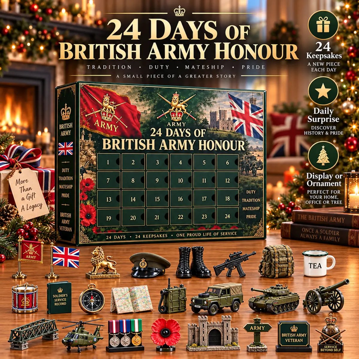 British Army Honour Advent Calendar with 24 military-inspired keepsakes