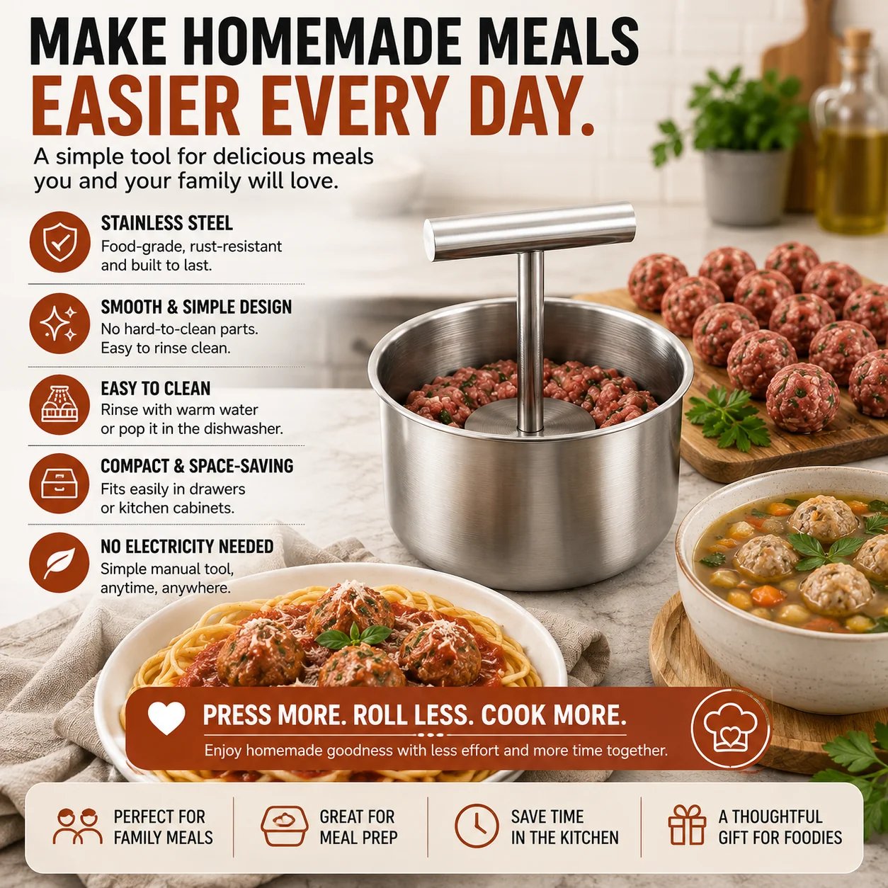 Stainless steel meatball maker for family meals