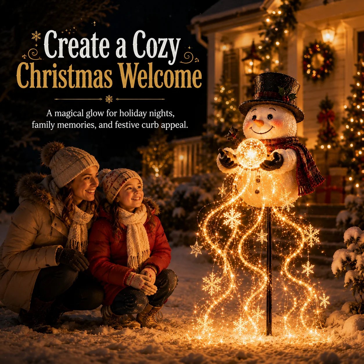 Snowman Magic Fountain Christmas light details