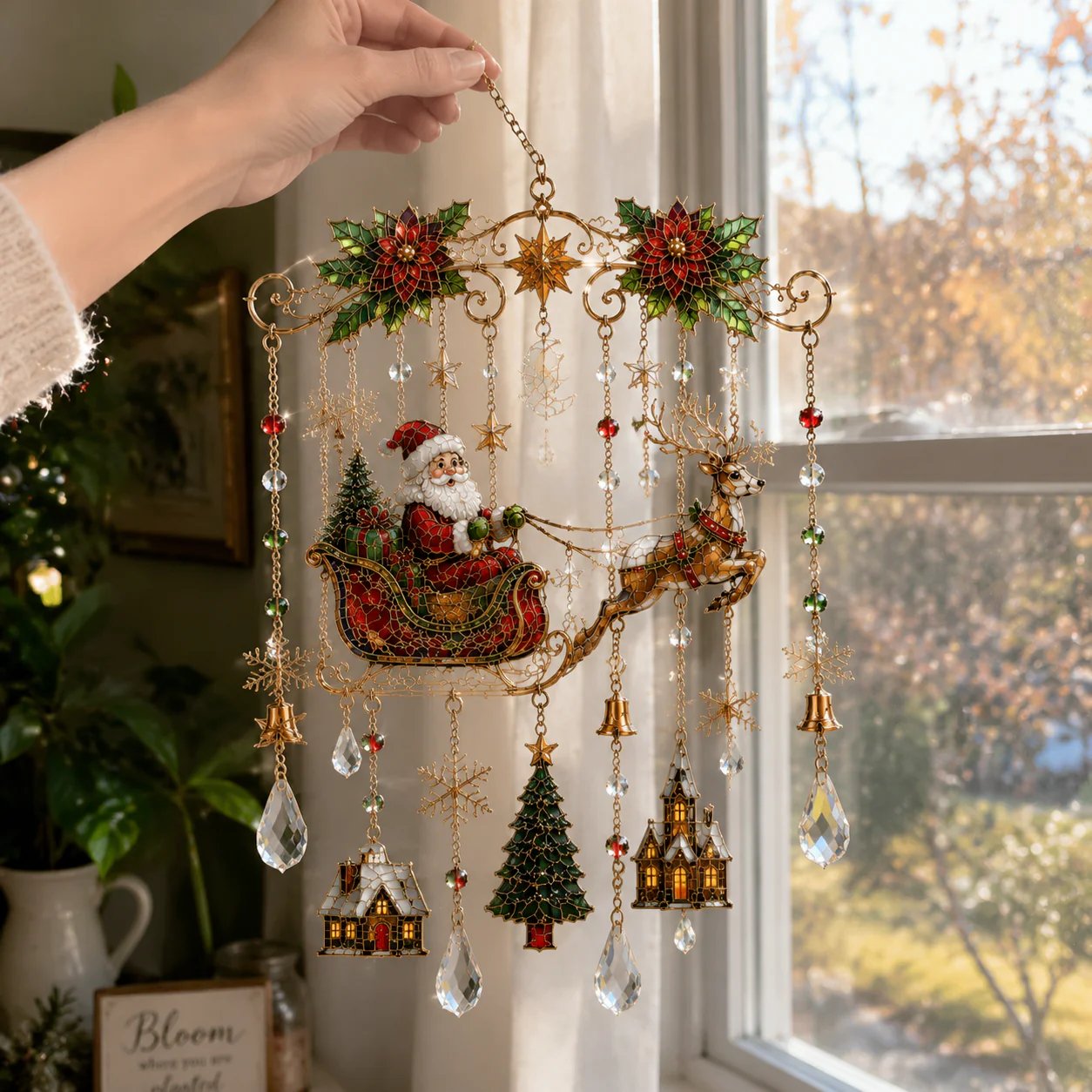 Christmas wind chime crystal details