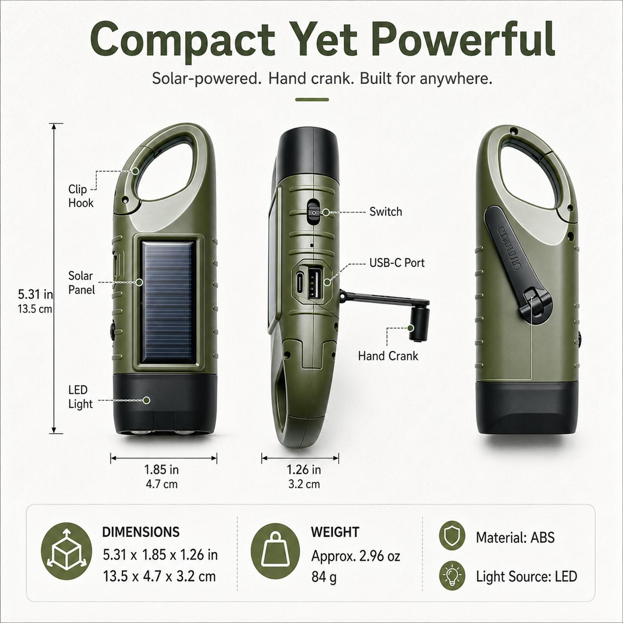 solar hand crank flashlight charging methods