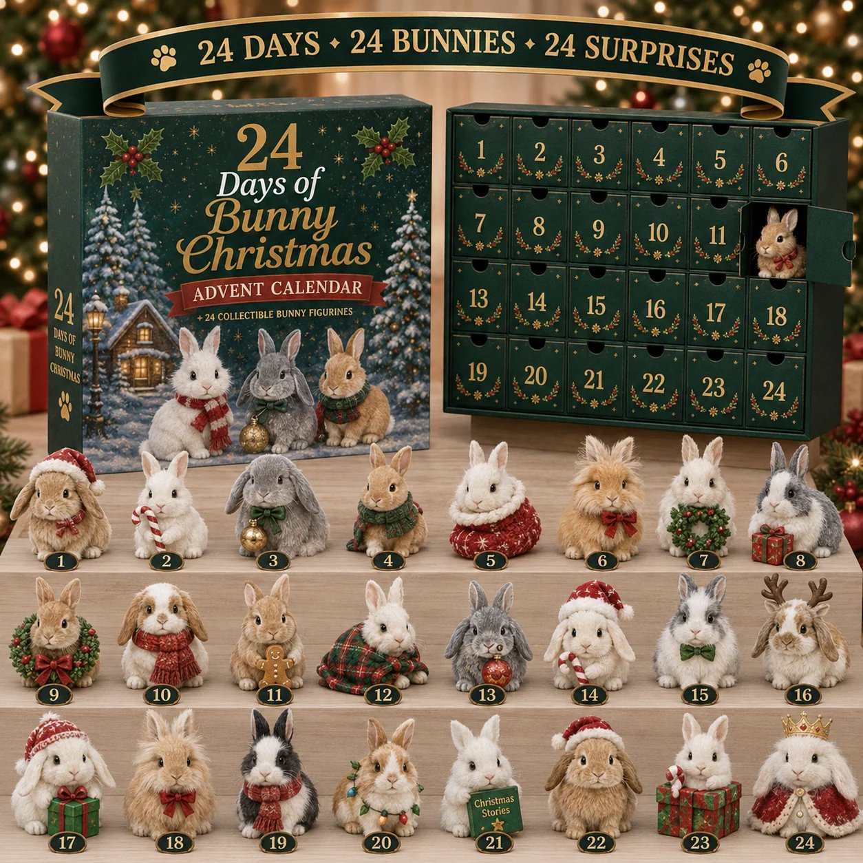 24 unique Christmas bunny figurines