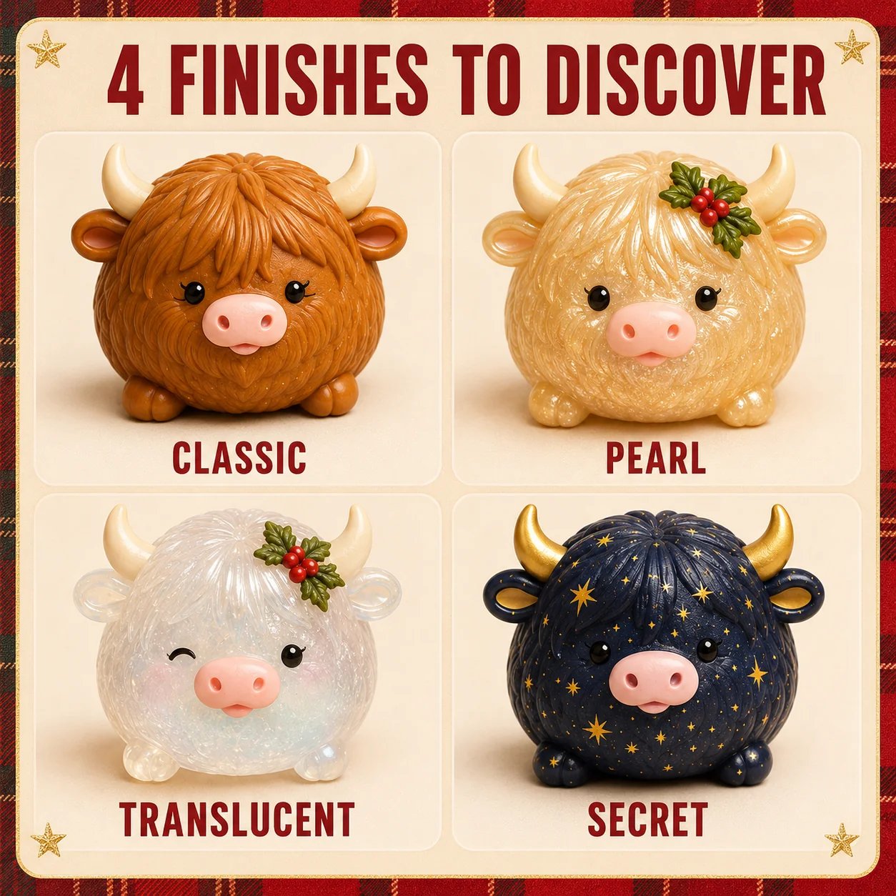Classic pearl translucent and secret Highland cow finishes