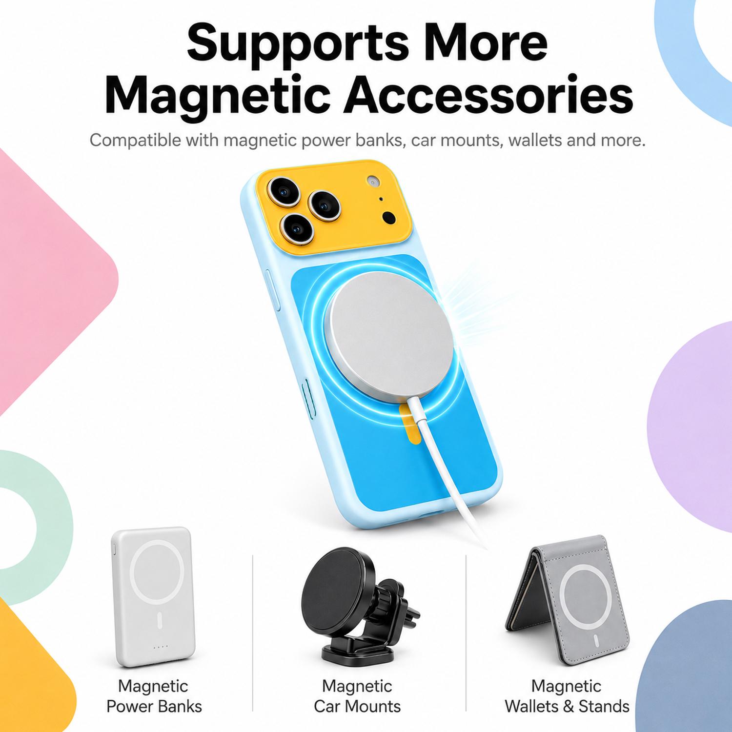 Dopamine Color Block Magnetic Phone Case for iPhone 17 16 15 14 13 Pro Max, Soft Touch Matte Cover for Gorls Women, compatible with MagSafe, Ultra Slim Thin Hard PC Case Cover