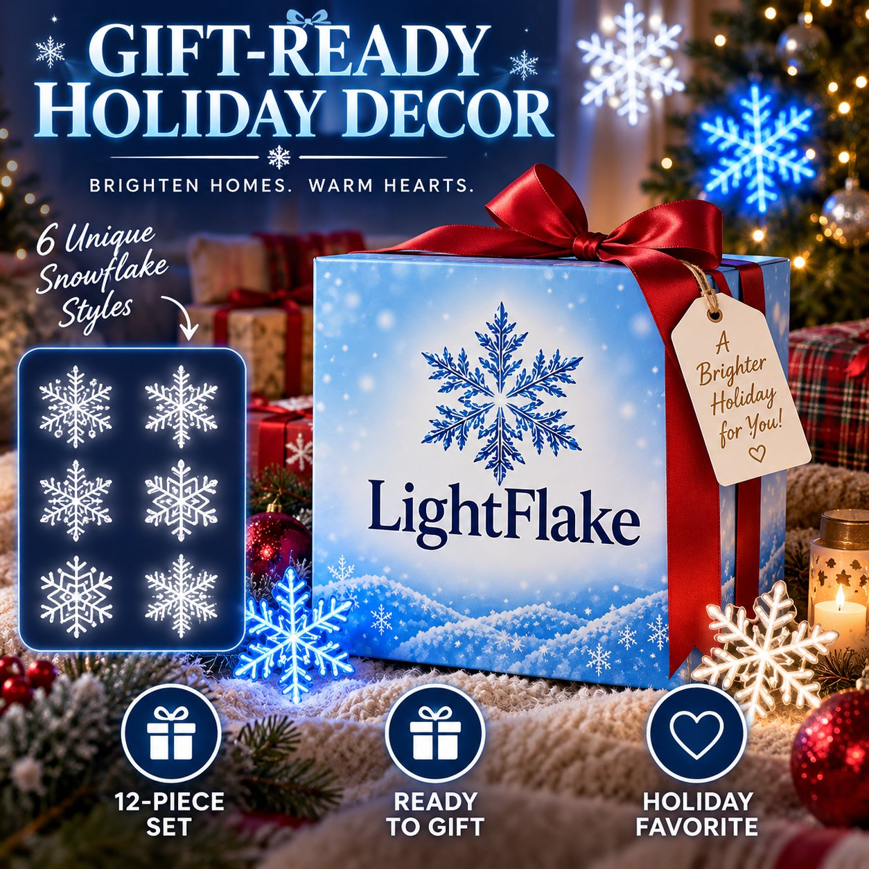 snowflake lights with Christmas gift atmosphere