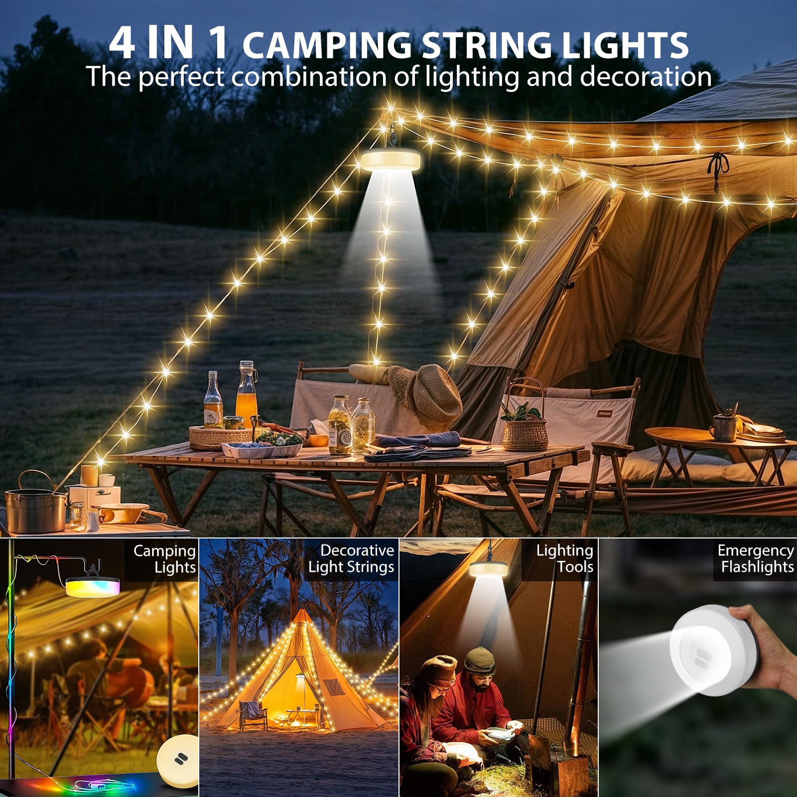 4-in-1 multifunction camping light string