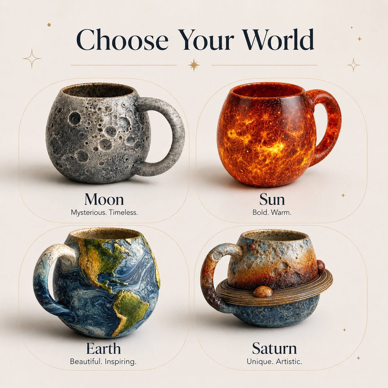 Moon Sun Earth Saturn mug collection