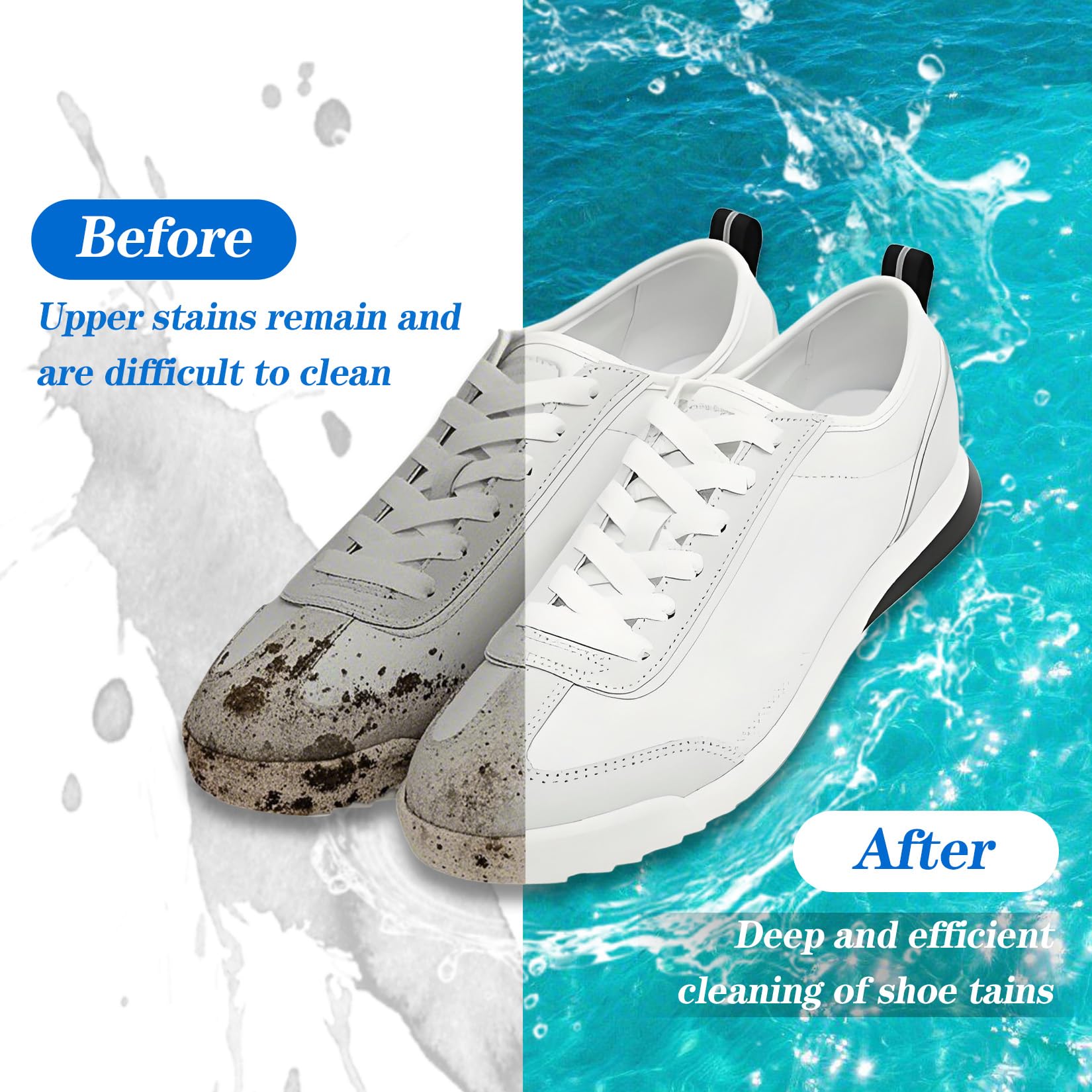 Before and after comparison of white sneakers
