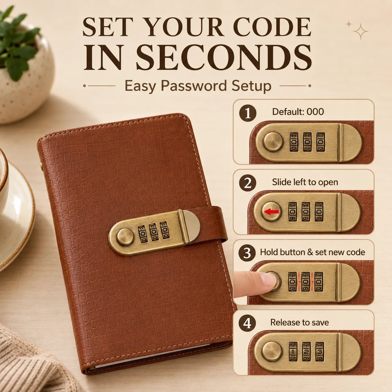 Setting a personal 3-digit password on banknote collection booklet