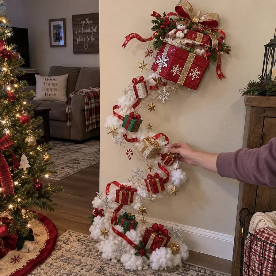Customer installing Christmas wall decoration
