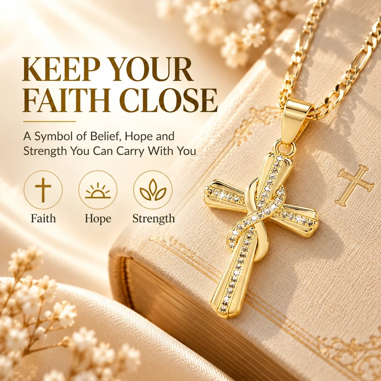 ✝️ 14K Gold-Plated Cross Pendant Necklace – CZ Faith Jewelry detail view 2