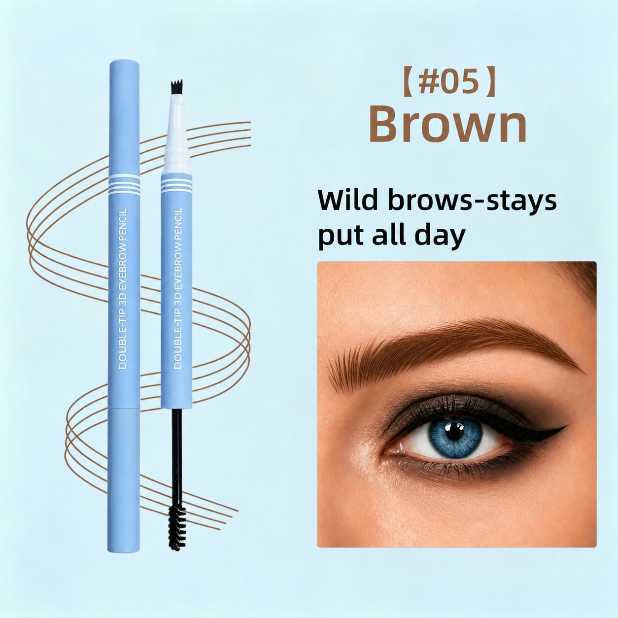 Dual-ended micro-fork eyebrow pen and tinted brow gel brush