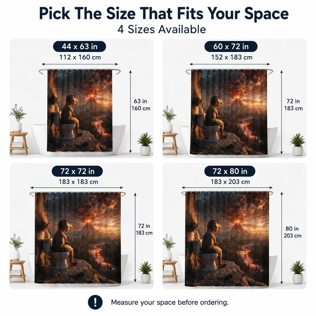 Dinosaur shower curtain size chart