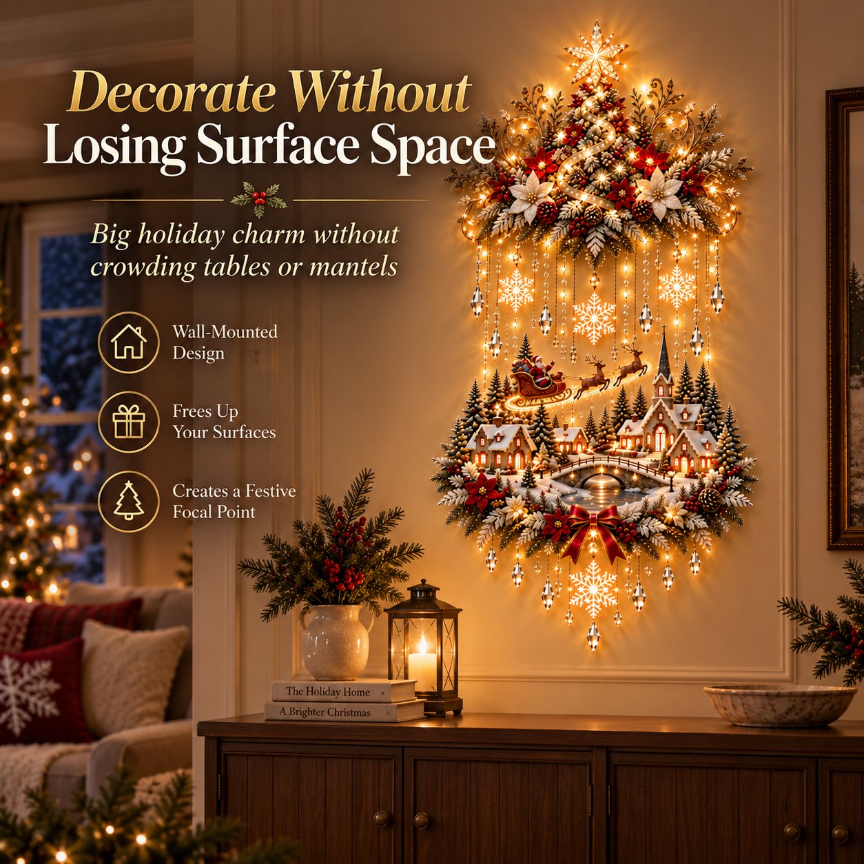 Vertical Christmas wall decoration saving tabletop and floor space