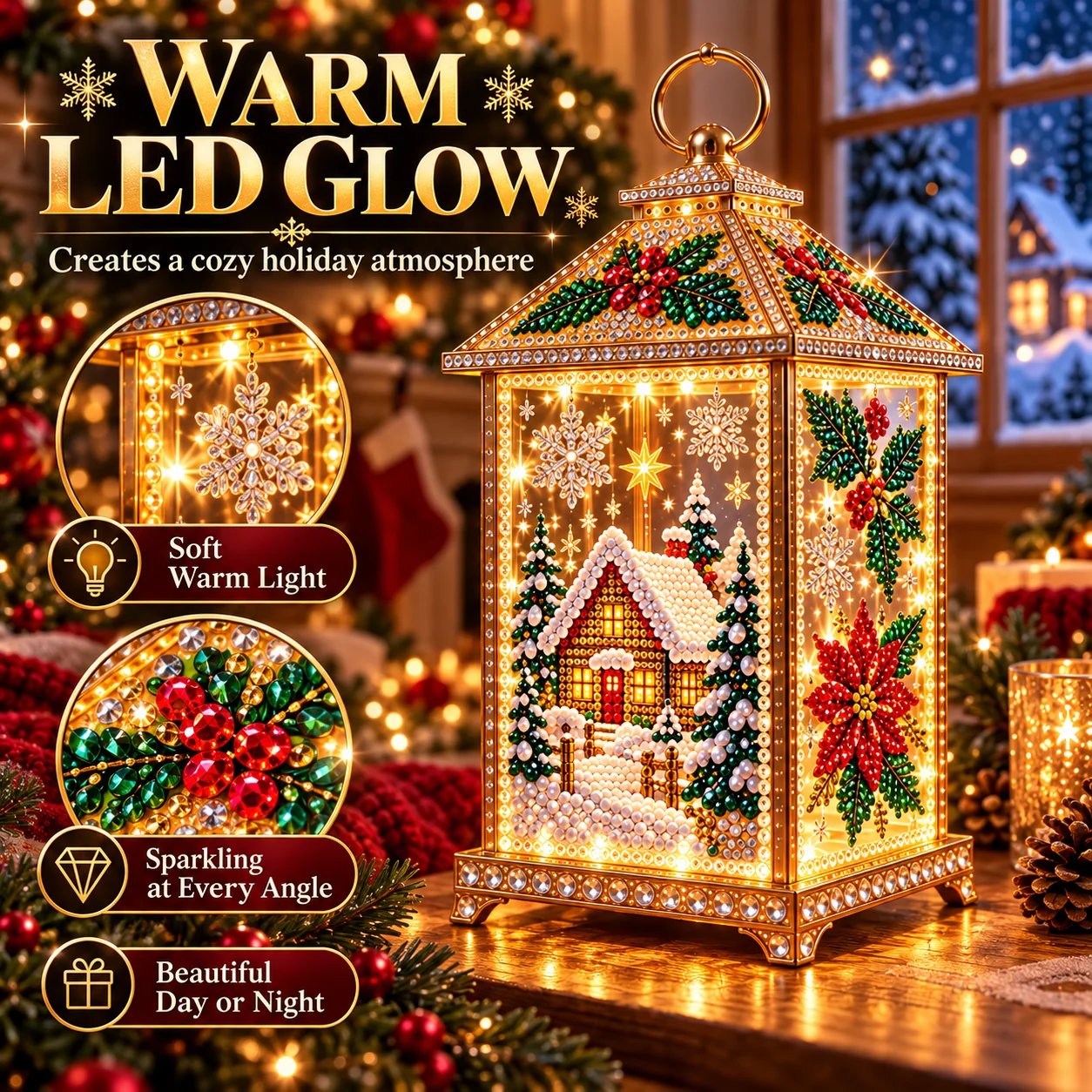 Three-step Light-Up Diamond Art Christmas Lantern process