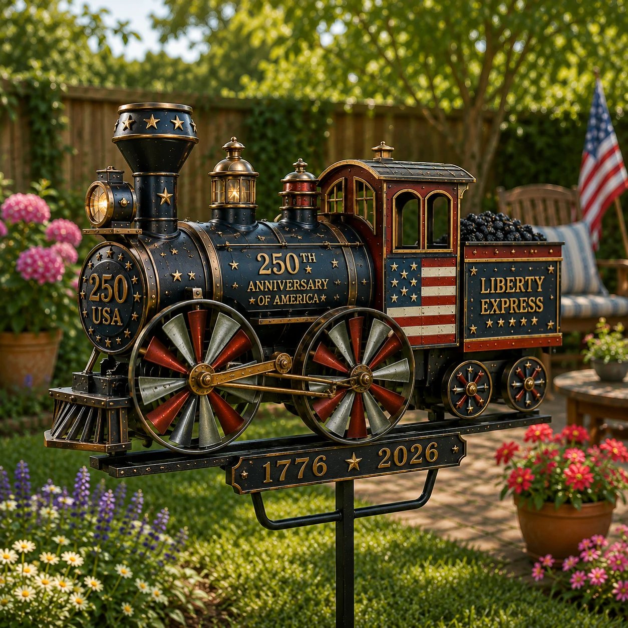 Patriotic wind-powered outdoor decoration