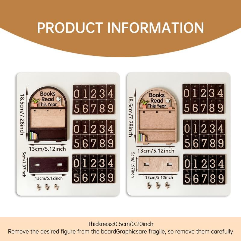 Wooden Annual Reading Count Display Piece, Track Up to 999 Books, DIY Text with Base, Office Book Decor, Gift for Readers & Writers, Home Office Decor