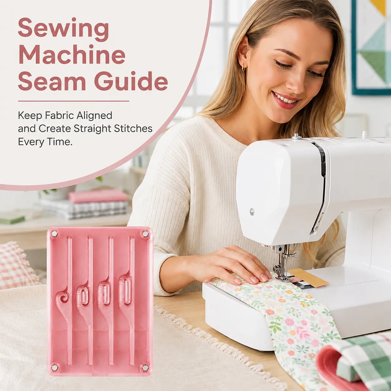 Seam guide in use on a home sewing machine