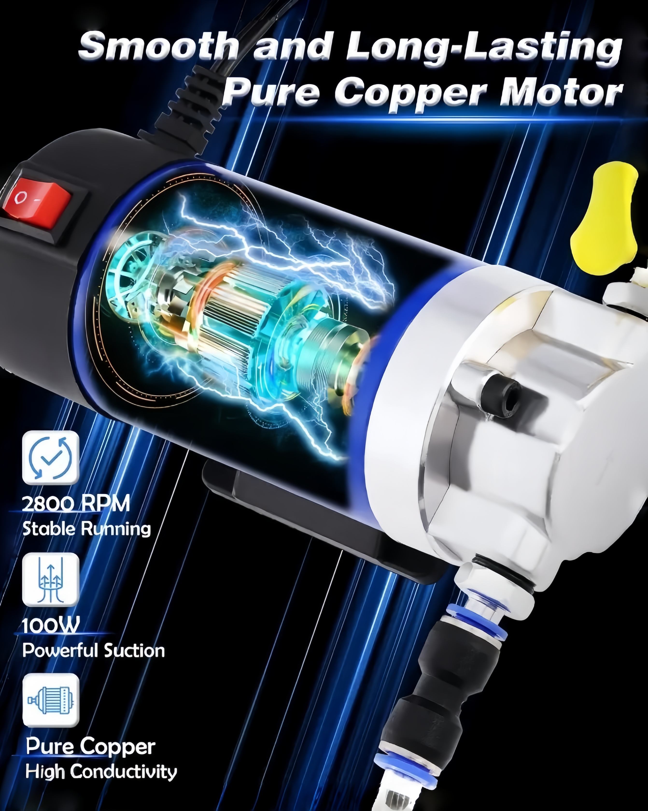 Cutaway view of the pure copper motor and oil extractor pump mechanism