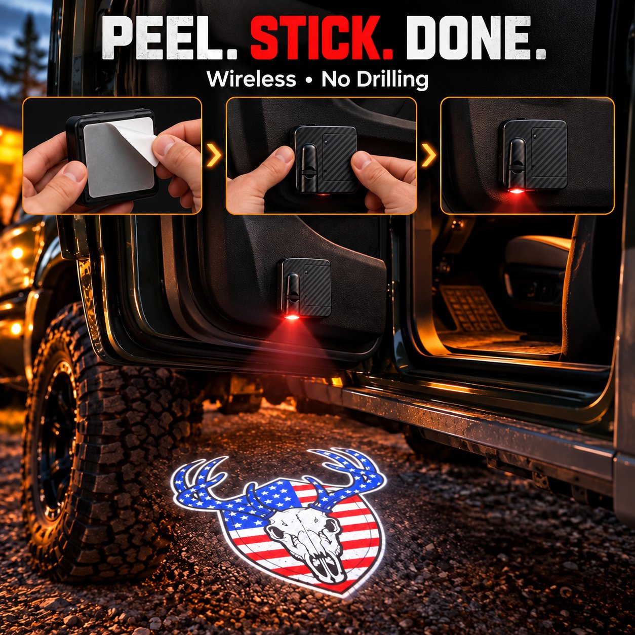 Wireless no drilling car door projector installation