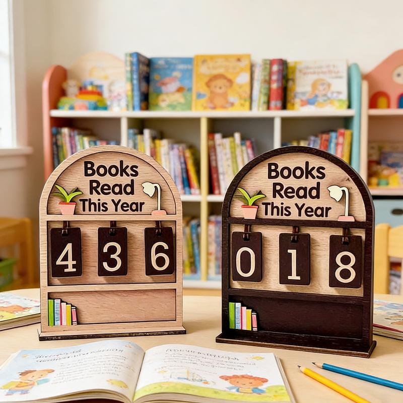 Wooden Annual Reading Count Display Piece, Track Up to 999 Books, DIY Text with Base, Office Book Decor, Gift for Readers & Writers, Home Office Decor