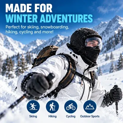 Winter adventure scene showing full-face balaclava