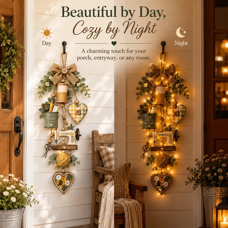 Sewing hanging ornament by day and glowing at night