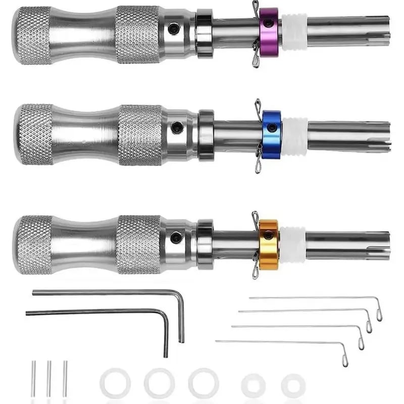 Three tubular service tools with included accessories
