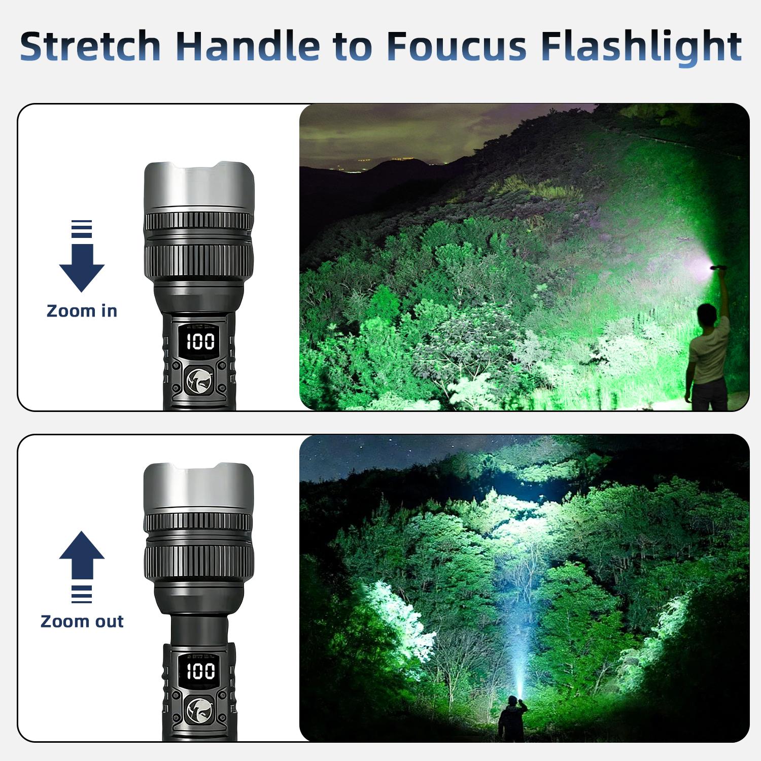 Zoomable flashlight spotlight and floodlight