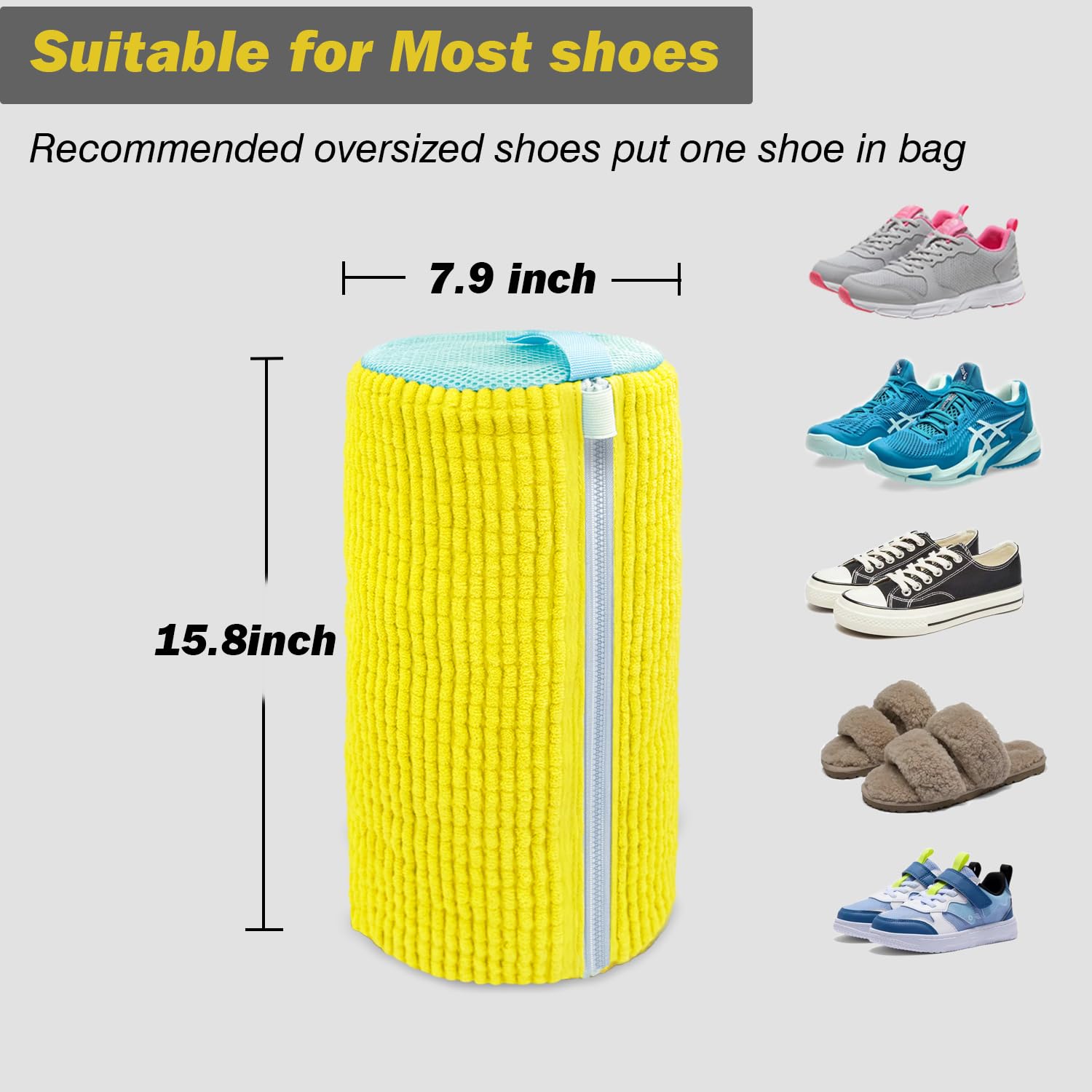 Shoe washing bag dimensions and compatible footwear styles