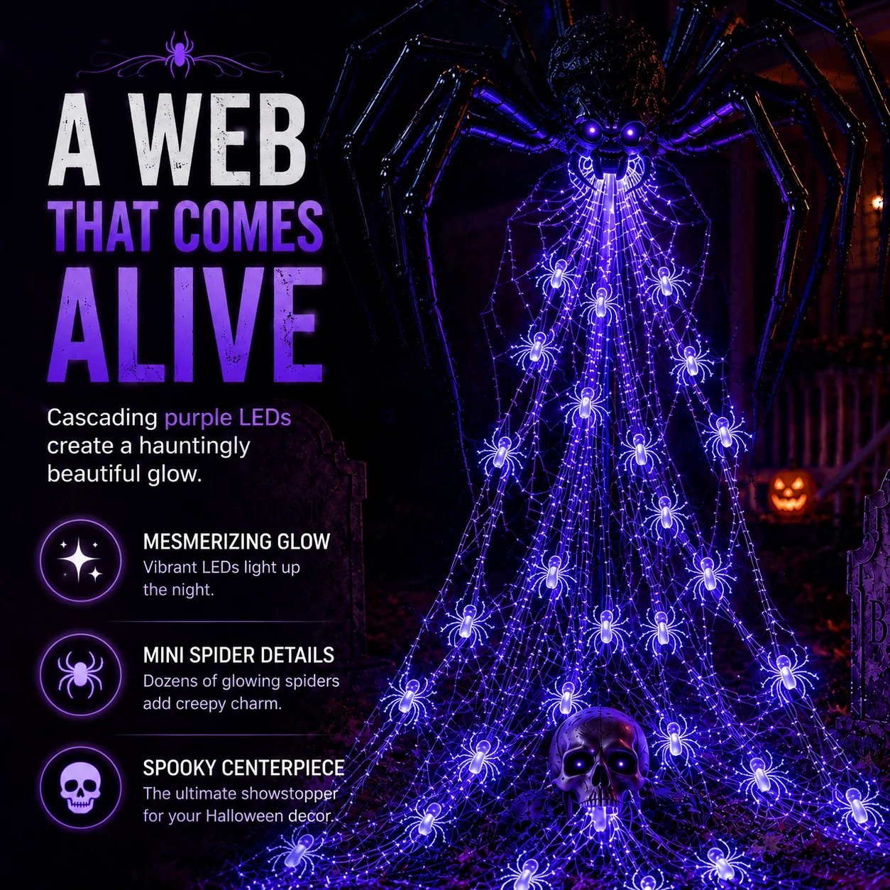 Purple glowing spider web Halloween light