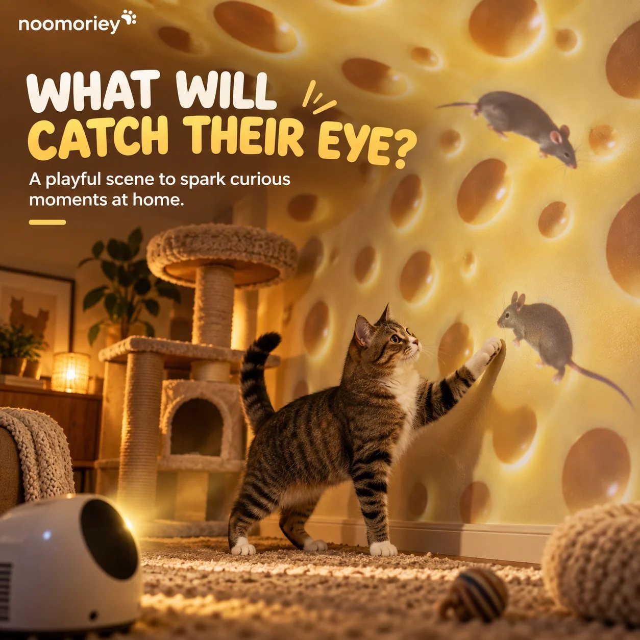 🧀🐈 Cheese & Mouse Cat Projector – Indoor Curiosity Scene feature view