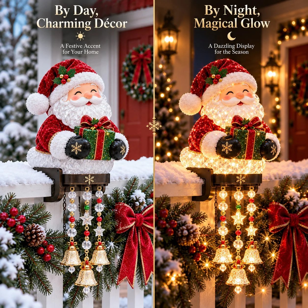 Christmas Railing Light Day and Night