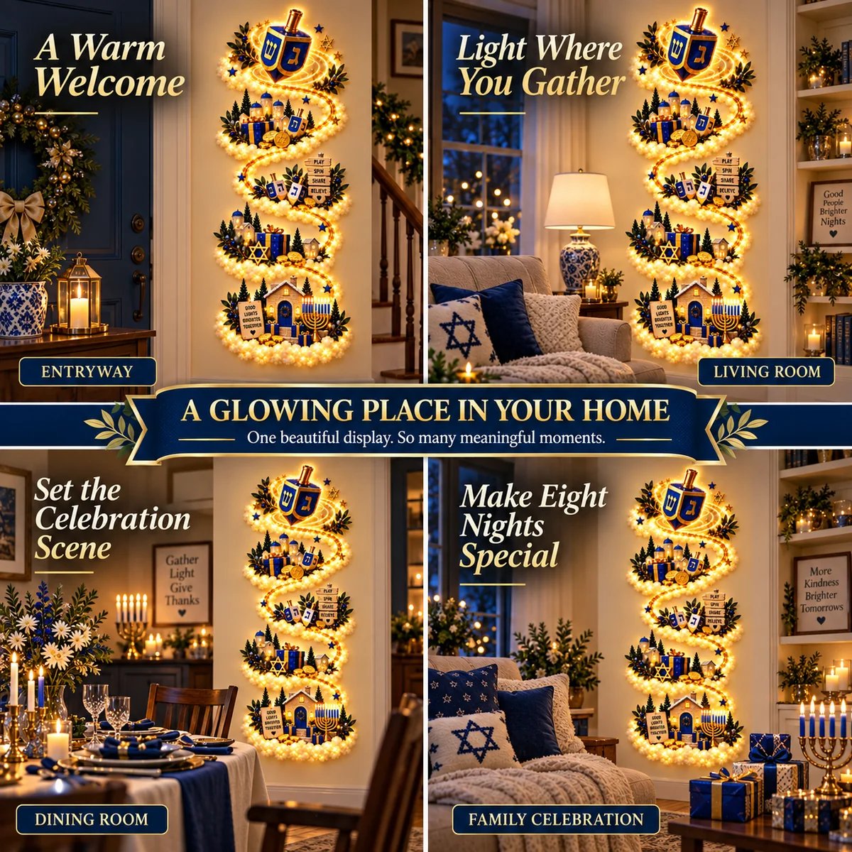 Hanukkah wall decor day and night comparison