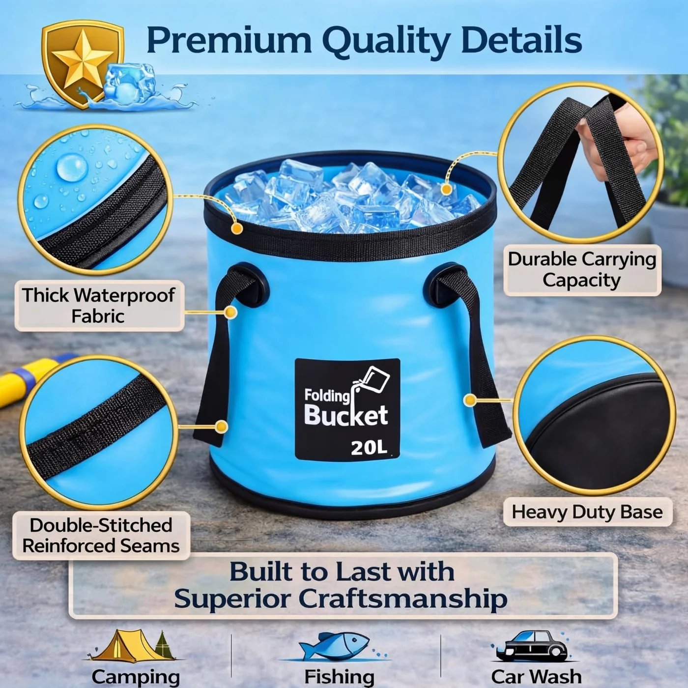 Reinforced details of the foldable water bucket