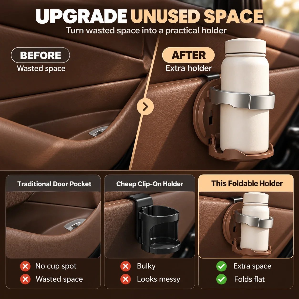 Before and after car door storage comparison