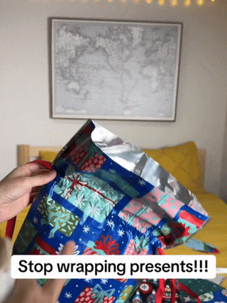 Quick Christmas gift wrapping with a reusable gift bag