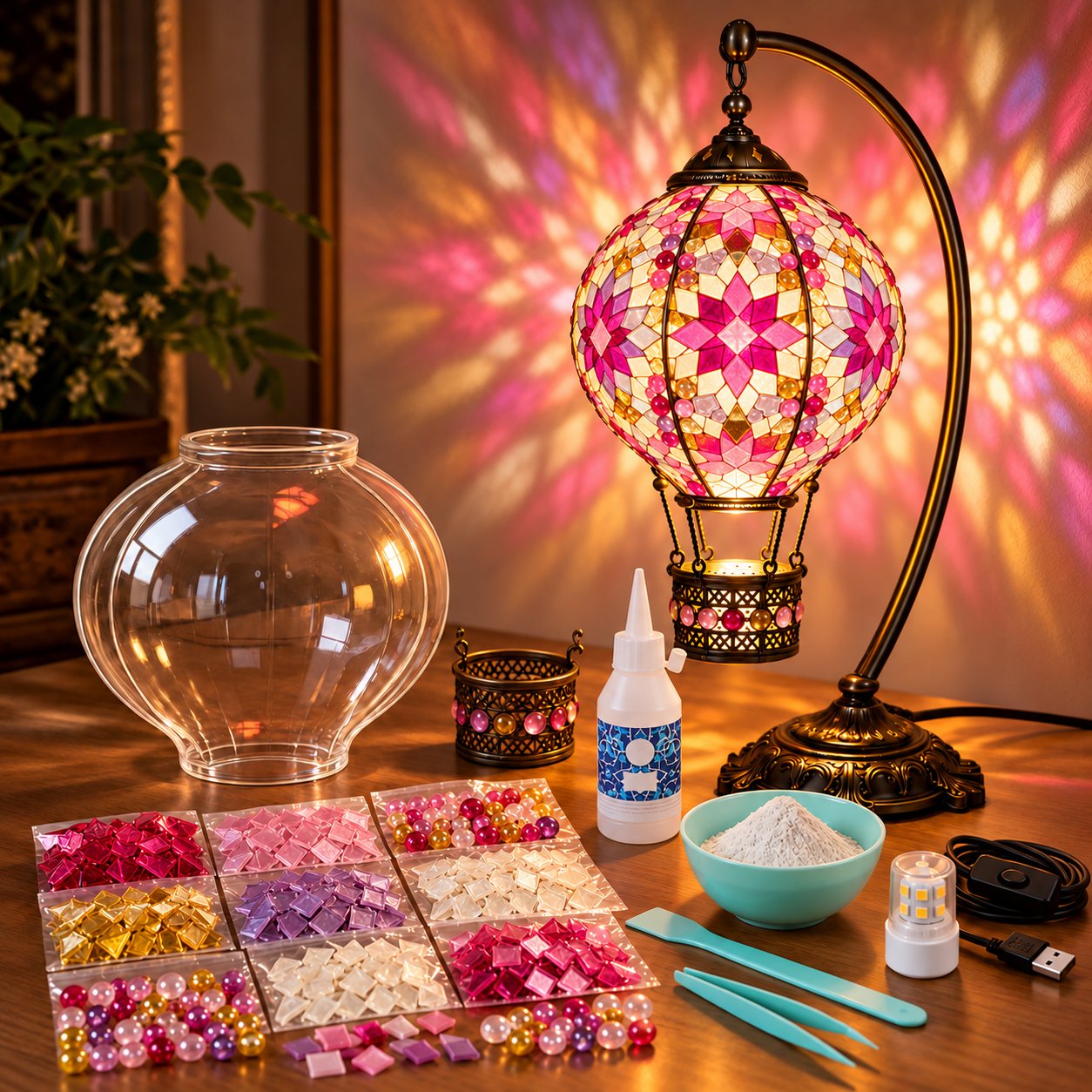 Blush Pink DIY mosaic hot air balloon lamp kit