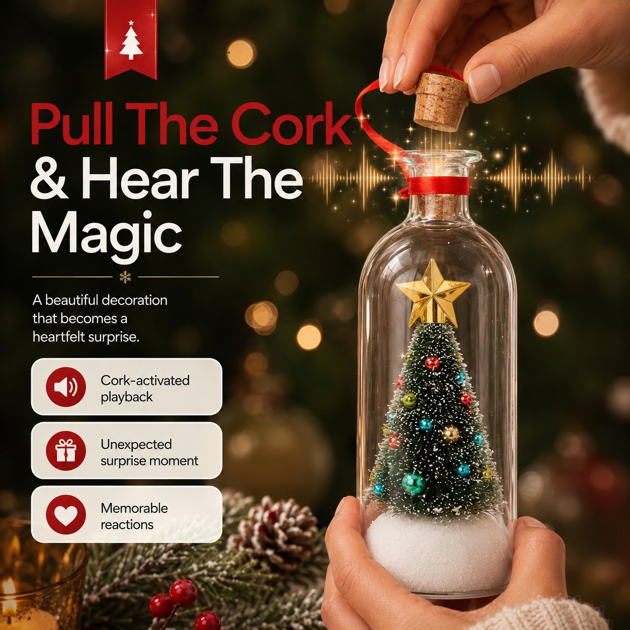 Pull the cork to play the recorded Christmas message