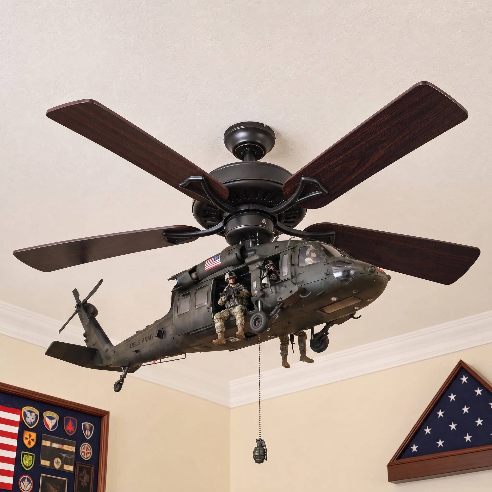 Realistic helicopter ceiling decoration for aviation themed rooms