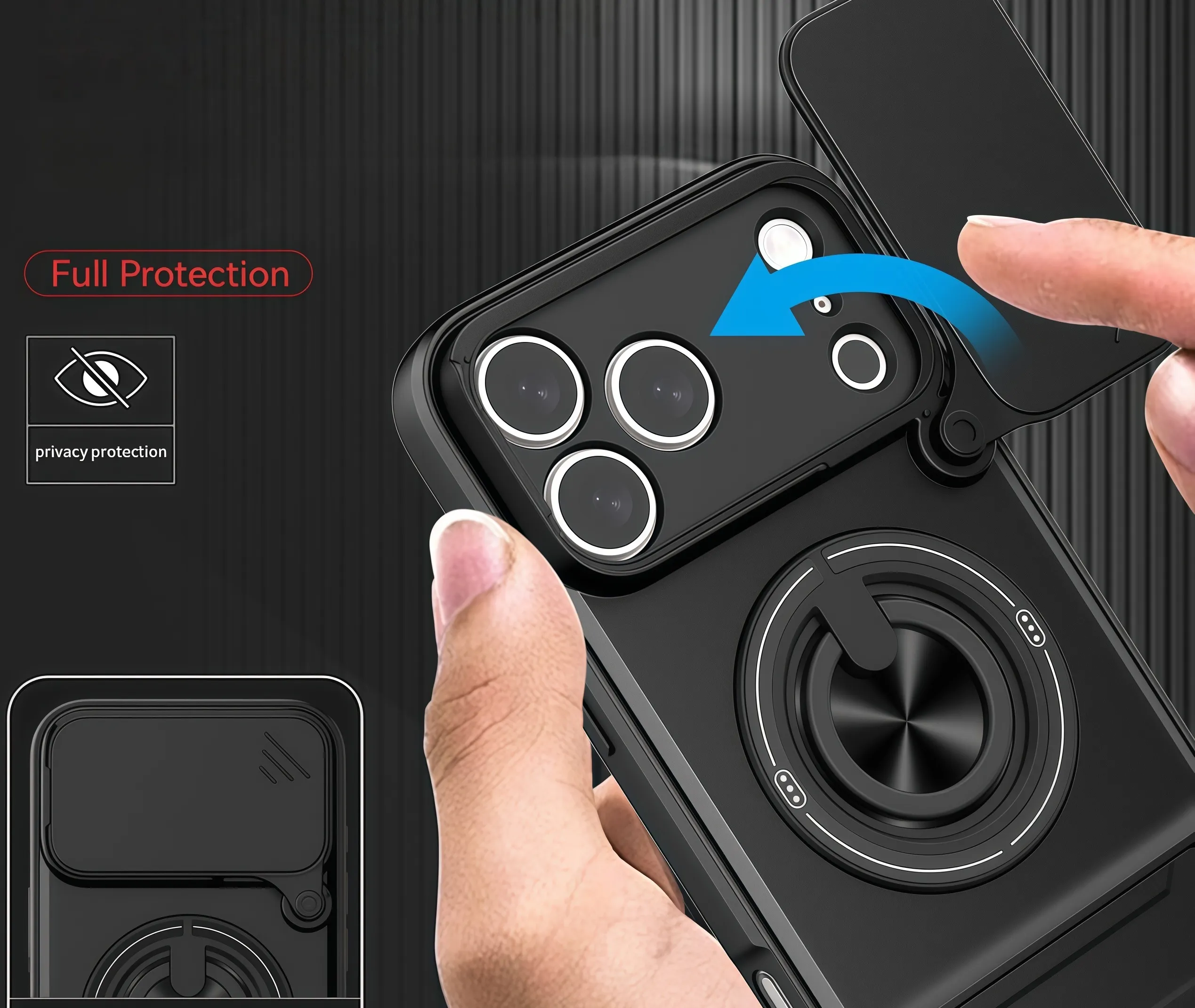 Close-up of the sliding camera privacy cover on the iPhone case