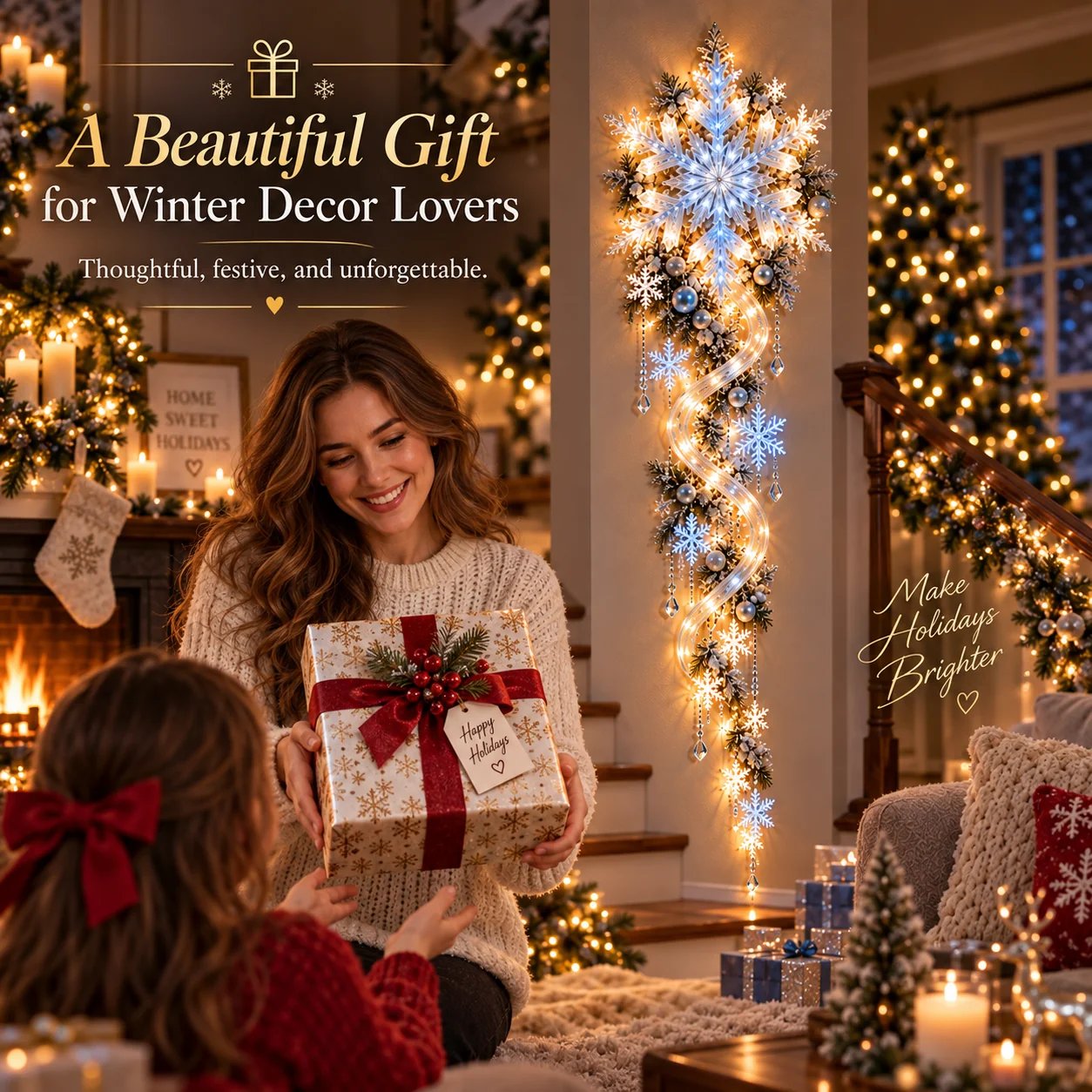 Before and after winter snowflake wall decoration