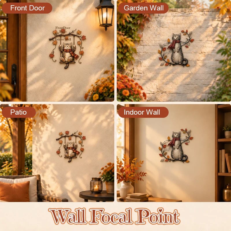 Autumn Cat Wall Decor in a seasonal display