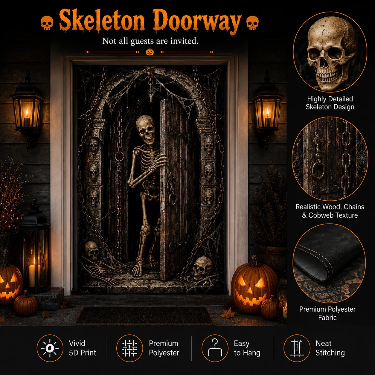 Skeleton Doorway 5D Halloween Door Curtain