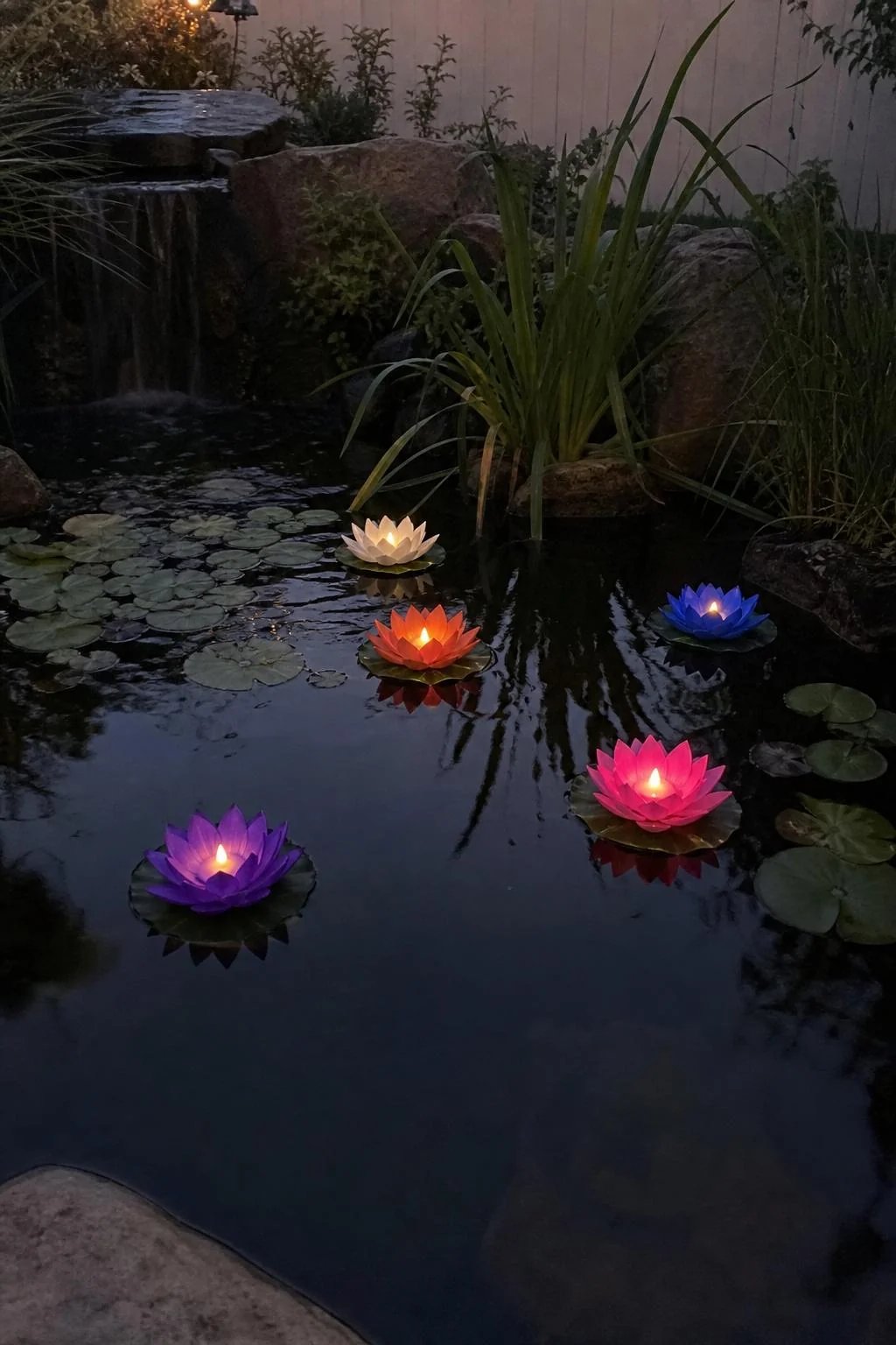 Lotus Lights in Garden Pond
