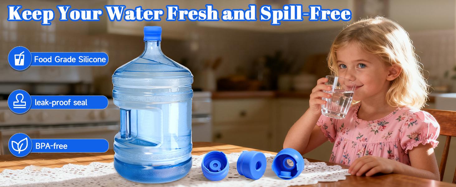 3 & 5 Gallon Water Jug Caps, Non-Spill Leak Free Silicone Covers for Indoor & Outdoor Use, BPA Free Food Grade - Pack of 3 summerwins