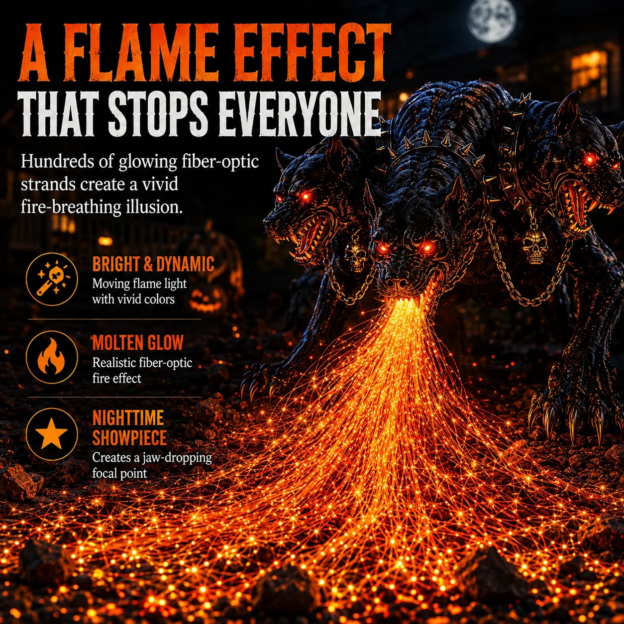 Fiber optic fire effect from Halloween hellhound light